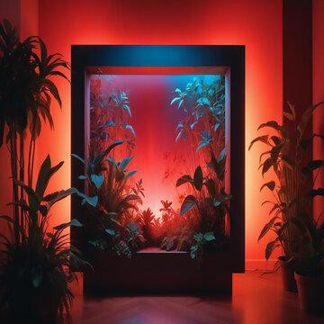 a premium room with fish pond in neon style made with generative AI