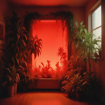 a premium room with fish pond in neon style made with generative AI