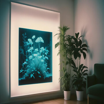 a premium room with fish pond in neon style made with generative AI