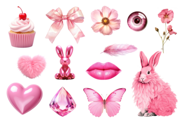PNG pink aesthetic  design element set, transparent background