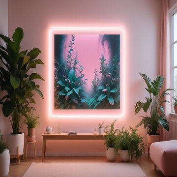 a premium room with fish pond in neon style made with generative AI