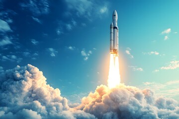 Fototapeta premium Rocket Launch Through Clouds.