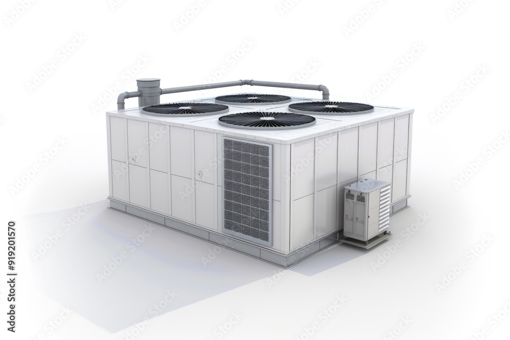 Poster a simple and clean image of a white air conditioner sitting on a white floor, perfect for use in int