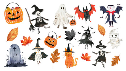 Naklejka premium PNG cute Halloween characters illustration design element set, transparent background