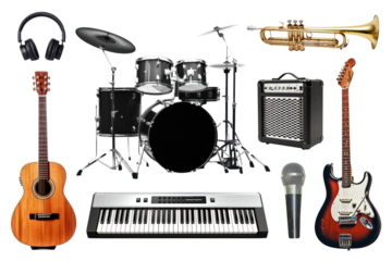 PNG music instrument element set, transparent background