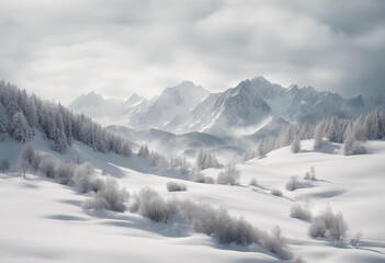 Snow mountains landscape isolated on white or transparent