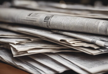 Stack pile of newspapers with blurred background