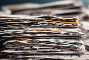 Stack pile of newspapers with blurred background