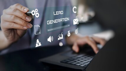 A person using laptop with visual lead generation concept.