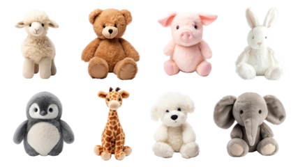 PNG cute animal doll design element set, transparent background