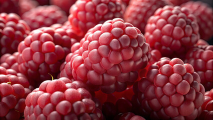 A cluster of ripe red raspberries displays their plumpness and textured surface, emphasizing their freshness and vivid hue
