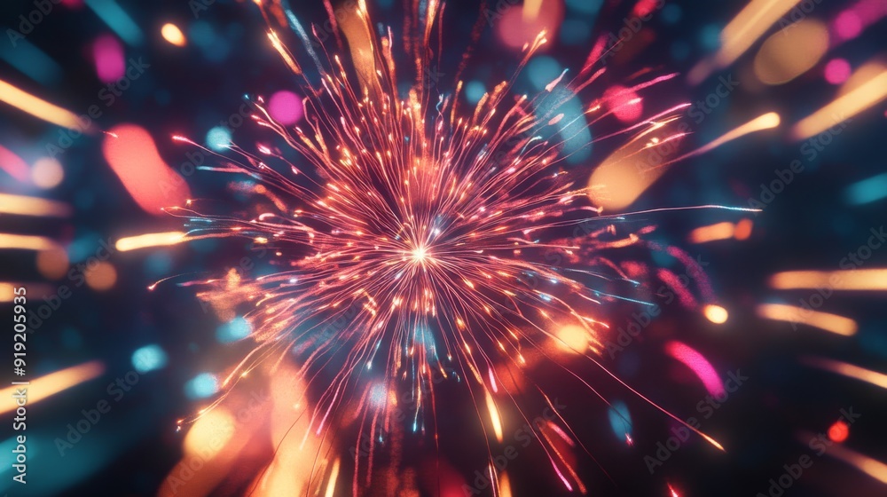 Aufkleber Multicolored fireworks explode with dazzling lights and patterns