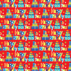 Birthday seamless pattern with presents and lattering