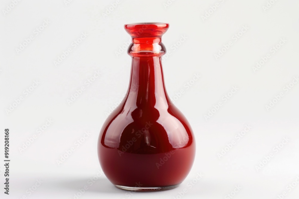Poster a simple still life image of a red vase placed on a clean white table