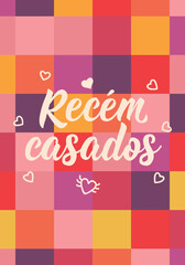 Just married in Portuguese. Lettering. Ink illustration. Modern brush calligraphy.