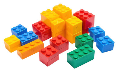Obraz premium PNG Plastic building blocks toy white background construction.