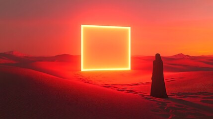 A Silhouette in the Desert with a Glowing Portal