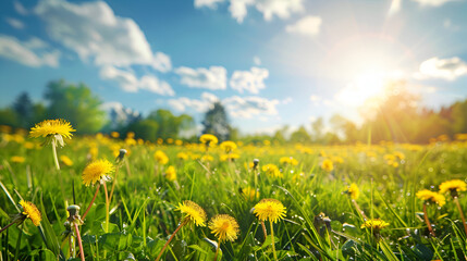 Obraz premium Lovely, bright picture of spring flowers and fresh grass in the natural world