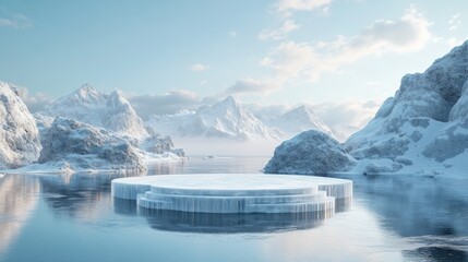 Frozen Platform in a Mountainous Winter Landscape
