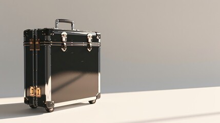 Black Suitcase with Golden Accents on a White Background