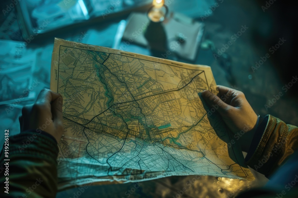 Poster a person holds a map in their hands, ready to navigate