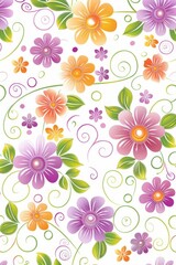 Obraz premium Summer floral pattern with vibrant colors and swirling vines in a bright design