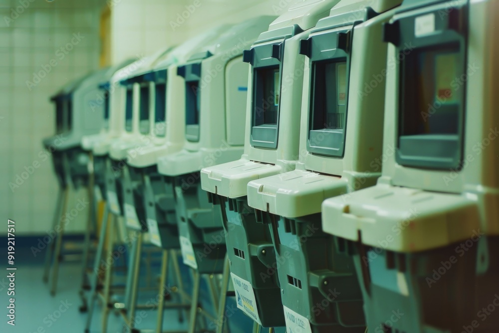 Poster row of computer monitors stacked on top of each other for storage or display