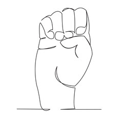 one open single drawn line art doodle hand, deaf, sign, finger, language, gesture. Isolated hand-drawn outline image on a bol background. the letter E