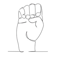 one open single drawn line art doodle hand, deaf, sign, finger, language, gesture. Isolated hand-drawn outline image on a bol background. the letter E