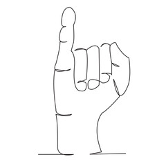 one open single drawn line art doodle hand, deaf, sign, finger, language, gesture. Isolated hand-drawn outline image on a bol background. the letter I