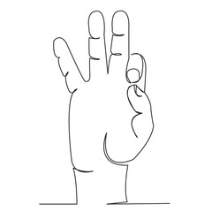 one open single drawn line art doodle hand, deaf, sign, finger, language, gesture. Isolated hand-drawn outline image on a bol background. the letter F