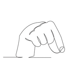 one open single drawn line art doodle hand, deaf, sign, finger, language, gesture. Isolated hand-drawn outline image on a bol background. the letter Q