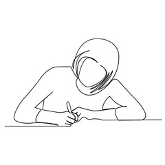 continuous single drawn one line. student writes an exam. hand-drawn picture silhouette. Line art. doodle