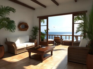 Tropical Living Room Interior Design With Ocean View