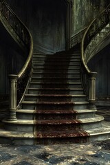 Old Stone Staircase in a Haunted Mansion