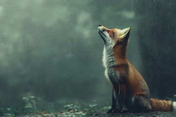Obraz premium Fox in the Rain