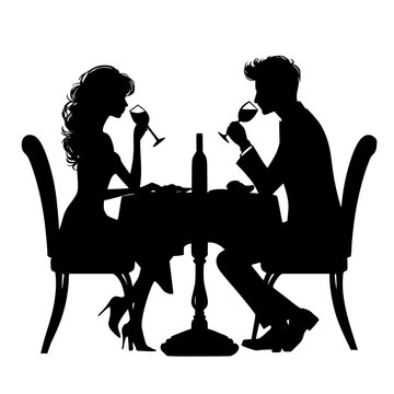 recommend clip art: silhouette of a couple drinking wine, couple dinner date