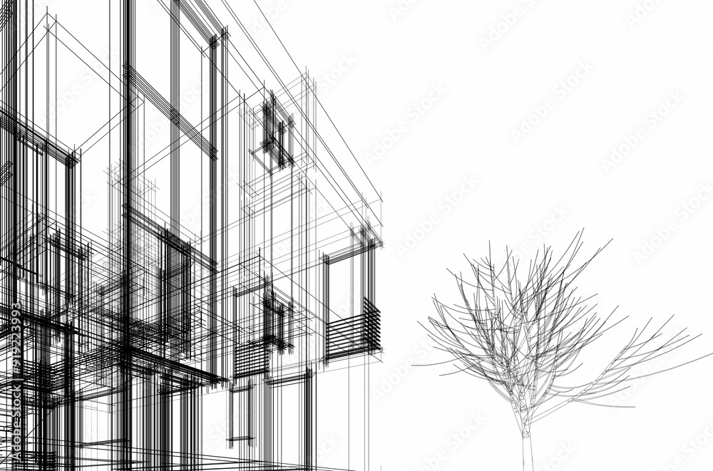 Wall mural architectural drawing 3d illustration