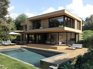 Fototapeta premium Modern House with Swimming Pool and Patio