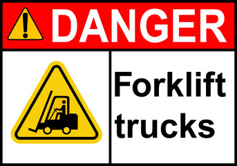 Forklift sign. Forklift traffic zones in industrial and warehouse areas. Loading and unloading at transport terminals and construction sites. Lifting and moving heavy loads. Forklift warning.