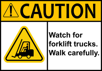 Obraz premium Forklift sign. Forklift traffic zones in industrial and warehouse areas. Loading and unloading at transport terminals and construction sites. Lifting and moving heavy loads. Forklift warning.