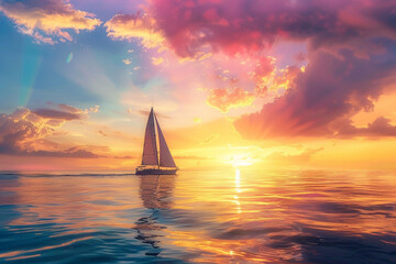 beautiful sunset in the sea with a sailboat