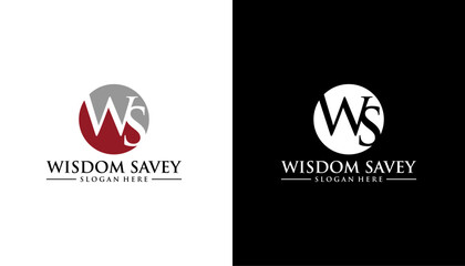 letter WS logo design vector on white and black background.