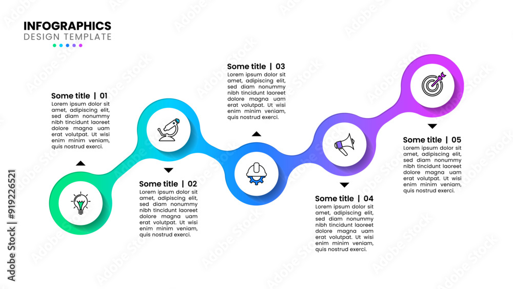 Wall mural infographic template. abstract line with circles and 5 steps