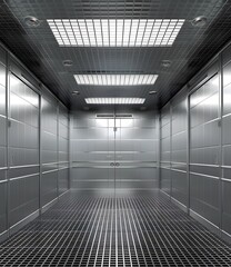 Obraz premium Steel Room with Metal Grating Floor and Doors