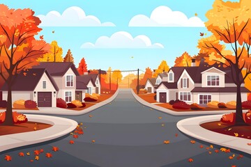Autumn Street in Suburbia
