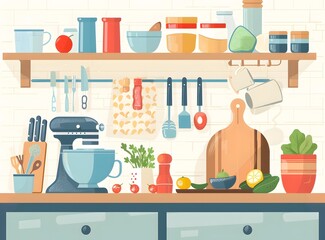 Kitchen Countertop With Food Illustration
