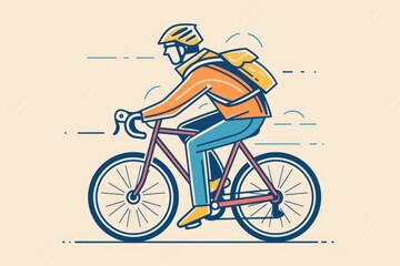 Obraz premium A person cycling with a backpack full of gear, great for travel or adventure scenes