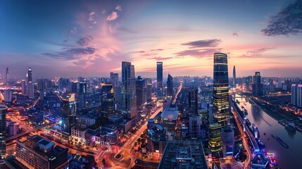 Illustration of a future city skyline. AI generated illustration