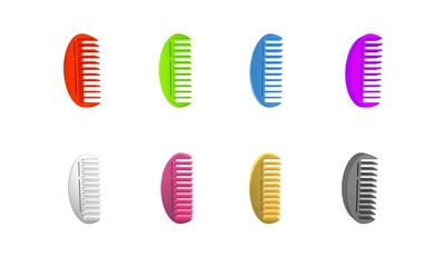 Colorful Hairbrush icon isolated on white background. Comb hair sign. Barber symbol. Minimalism concept. 3D render illustration
